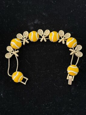 1661 Vintage Tennis Ball and Racket Bracelet - Yellow Enamel